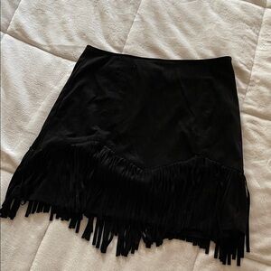 Francesca's Black Mini Skirt with Fringe